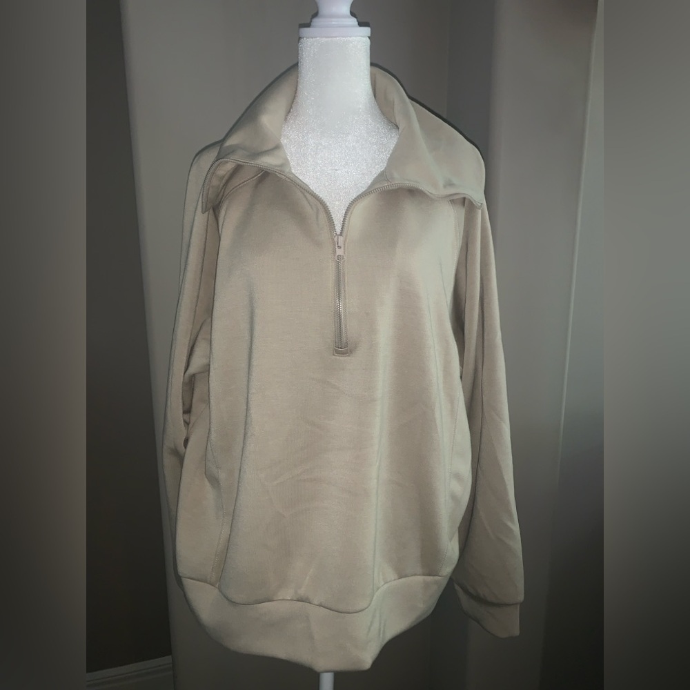 Tan Beige Quarter-Zip Pullover, P2P 26” XL Womens